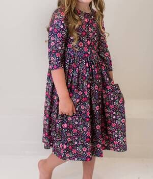 NEW MILA & ROSE flower farm 3/4 pocket twirl dress in floral multi